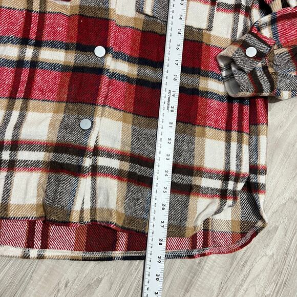 Womens Red Plaid Shacket/Jacket Lapel Coat Button Down Long Sleeve Shacket M - Picture 4 of 12